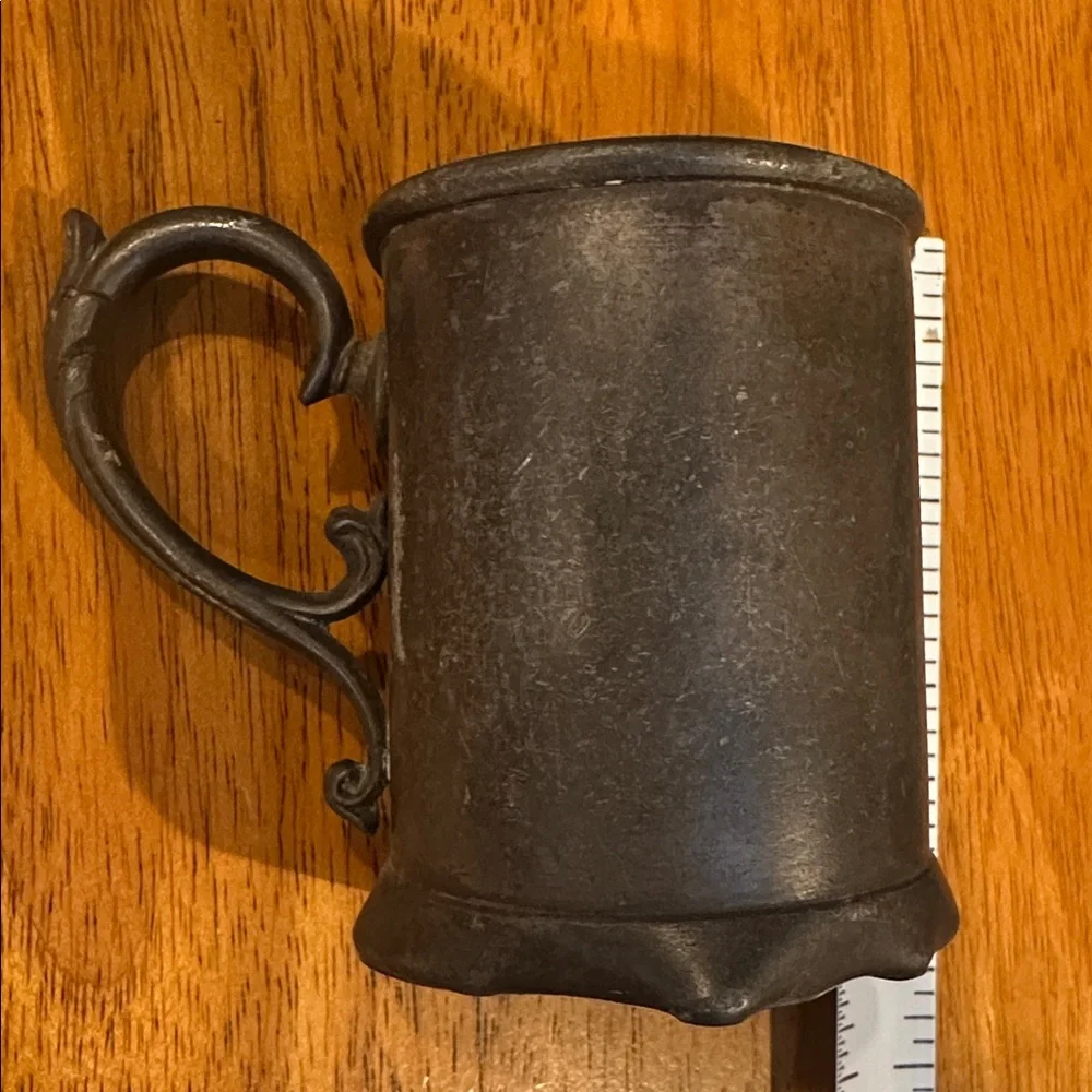 Vintage Pewter Mug with Ornate Handle. Small 3”.